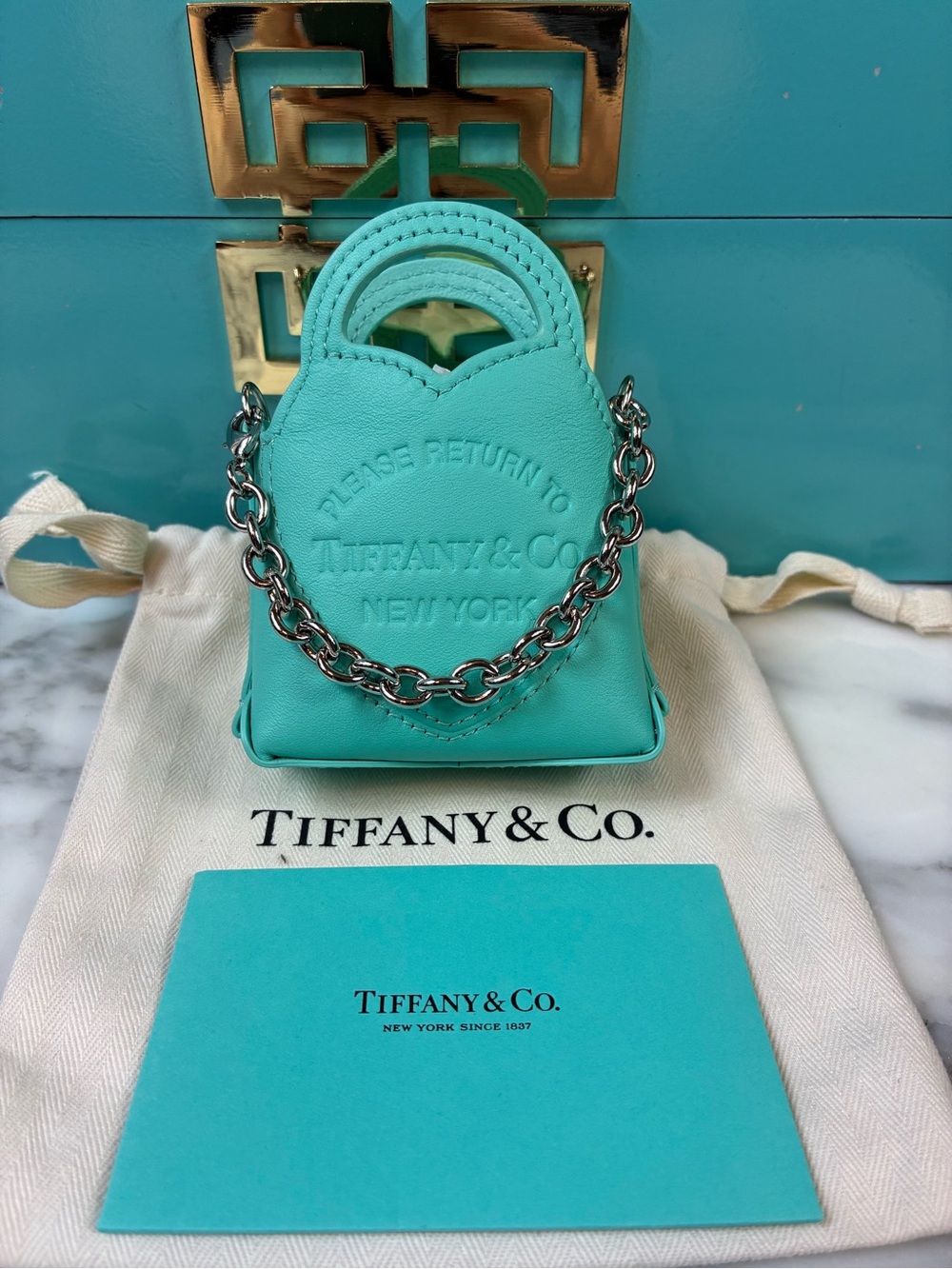 Tiffany & Co. Blue Leather Micro Nano Return to Tiffany Bag Charm - NWT